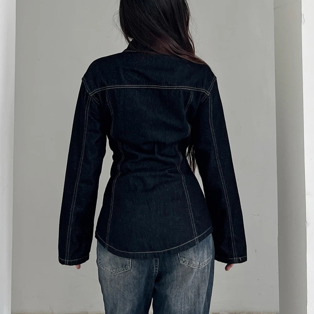 Vintage Midnight Blue Denim Button-Up Shacket