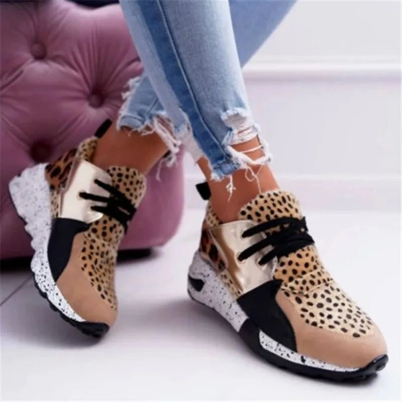 Thick-Soled Leopard Color-Block Sneakers
