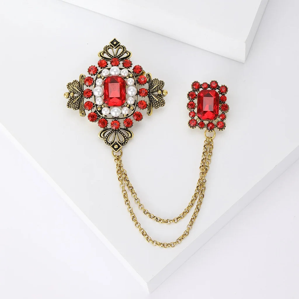 Double Retro Chained Brooch N6-3-4604 Bazaare Mart Double Retro Chained Brooch