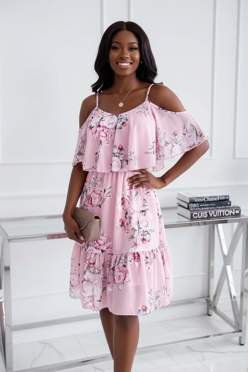 Women's Summer V-Neck Sleeveless Sling Camisole Commuting Printed Chiffon Bohemian Floral Dress For Women B Bazaare Mart