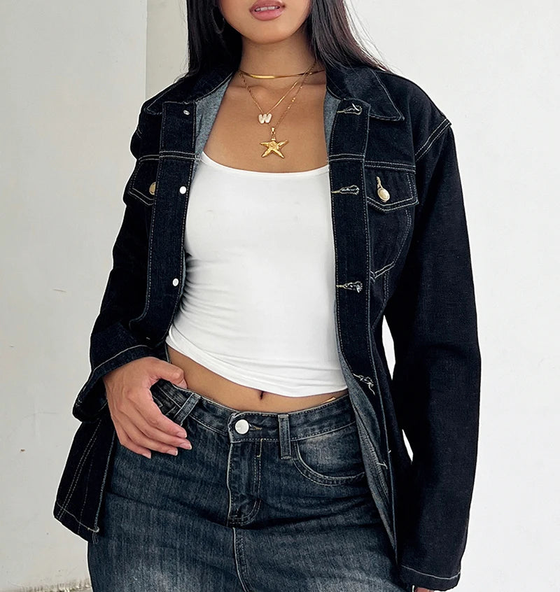 Vintage Midnight Blue Denim Button-Up Shacket