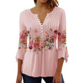 Women's Floral Print V-Neck Blouse – 3/4 Flutter Sleeve Button Front Office & Casual Top Pink Bazaare Mart Floral Blouse