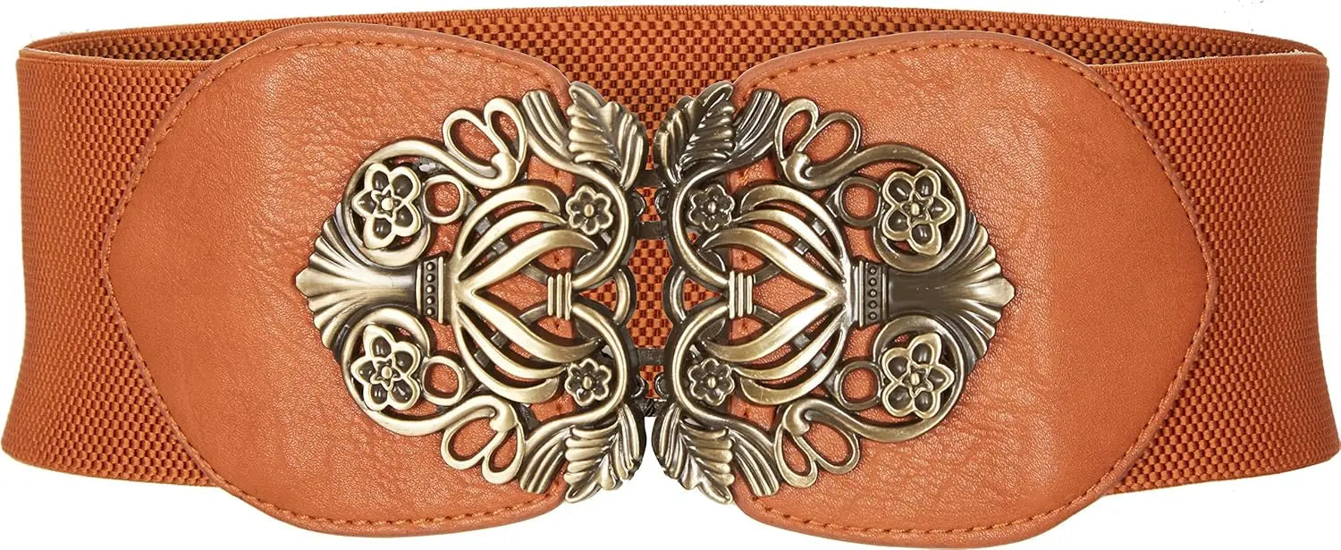 Black Butterfly 3 Inch Wide Elastic Vintage Belt Brown 68cm to 85cm waist Bazaare Mart Wide Belt
