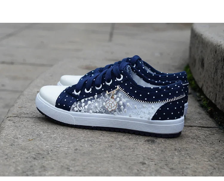 Unique Hollow Mesh Polka Dot Denim Sneakers