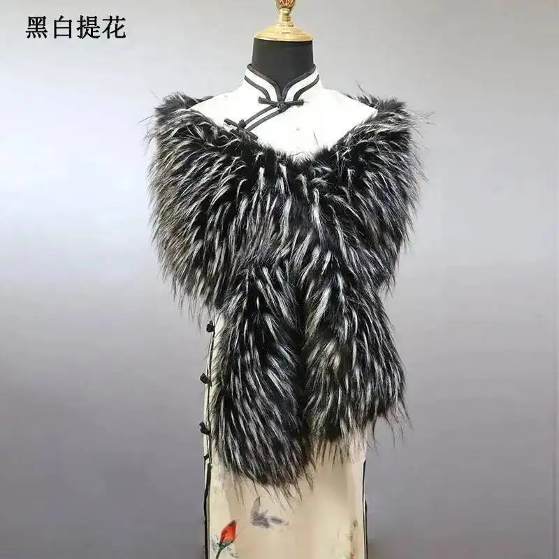 Faux Fur Stole Black White tip Bazaare Mart Faux Fur Stole