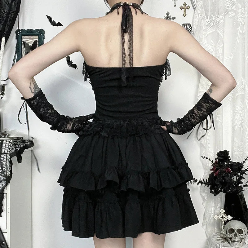 Japanese Gothic Y2k Lolita Style Skirt Women Harajuku Dark Streetwear Lace Mini Cake Skirt Female Fashion Slim Outfitn Bazaare Mart