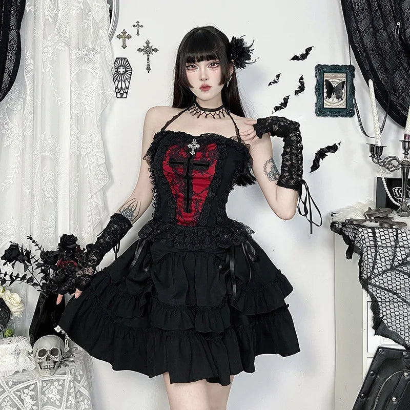 Japanese Gothic Y2k Lolita Style Skirt Women Harajuku Dark Streetwear Lace Mini Cake Skirt Female Fashion Slim Outfitn Bazaare Mart