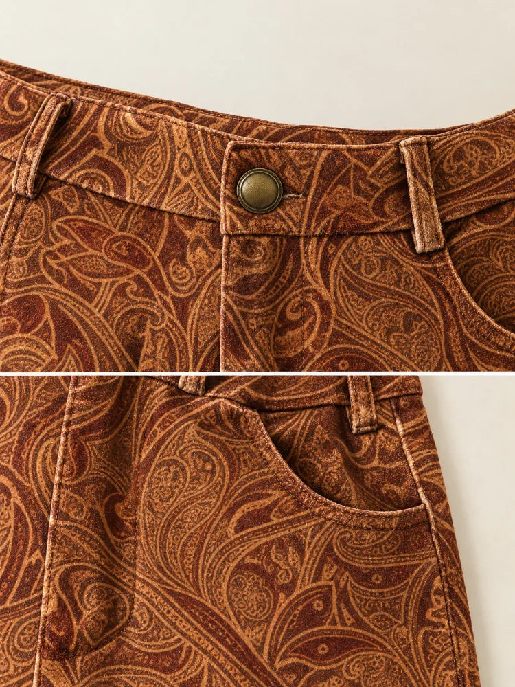 Vintage Velvet Paisley High-Waist Bell Bottom Slacks