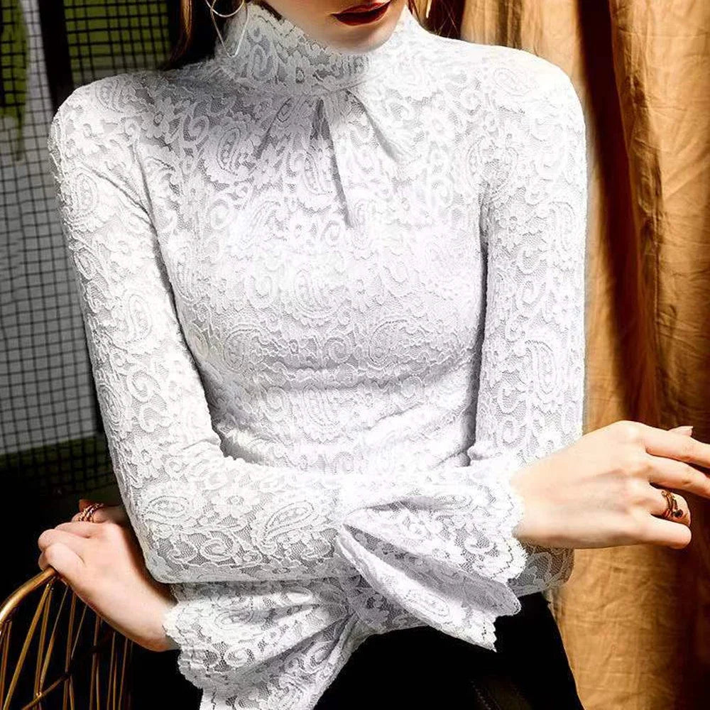 Lace Turtleneck Long Bell Sleeve 125 White Bazaare Mart Lace Turtleneck Long Bell Sleeve