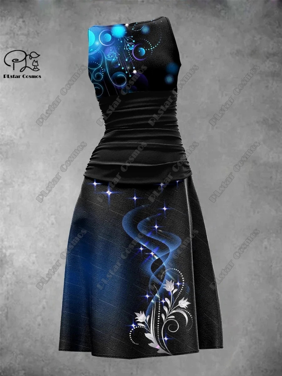 Women's 3D Print Sleeveless Fit & Flare Dress – Nature Pattern Dress
