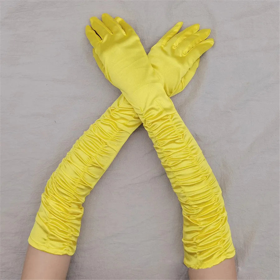 Satin Pleated Opera Gloves yellow Bazaare Mart Satin Opera Gloves