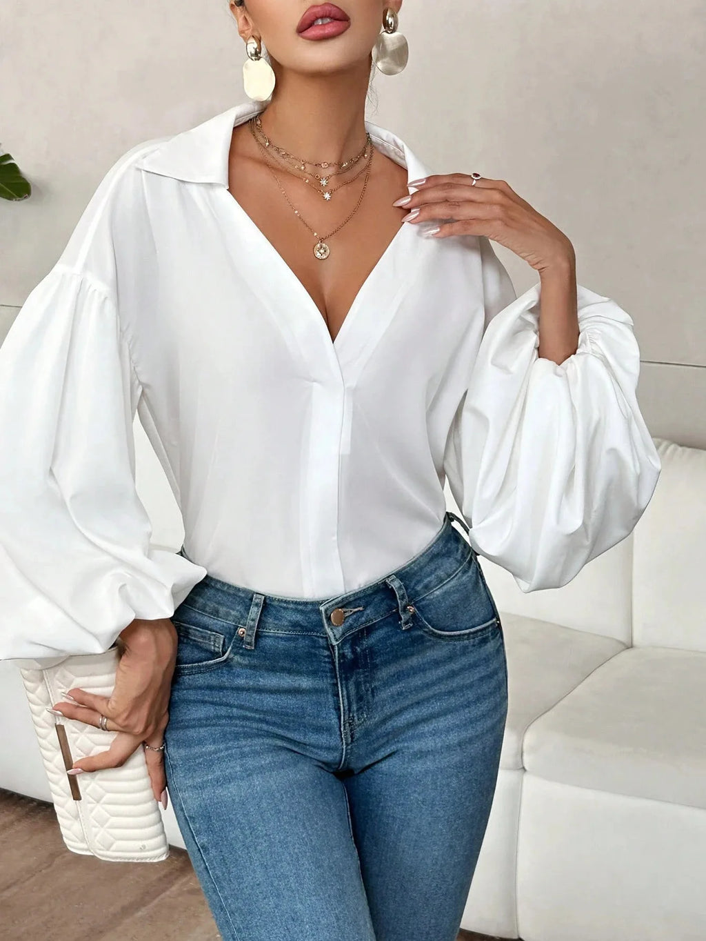 Boho Women's Blouses Spring Fall New Fashion French Polka Dot Half-neck Design Loose Puff Long-sleeve Top Casual Shirts Women Bazaare Mart