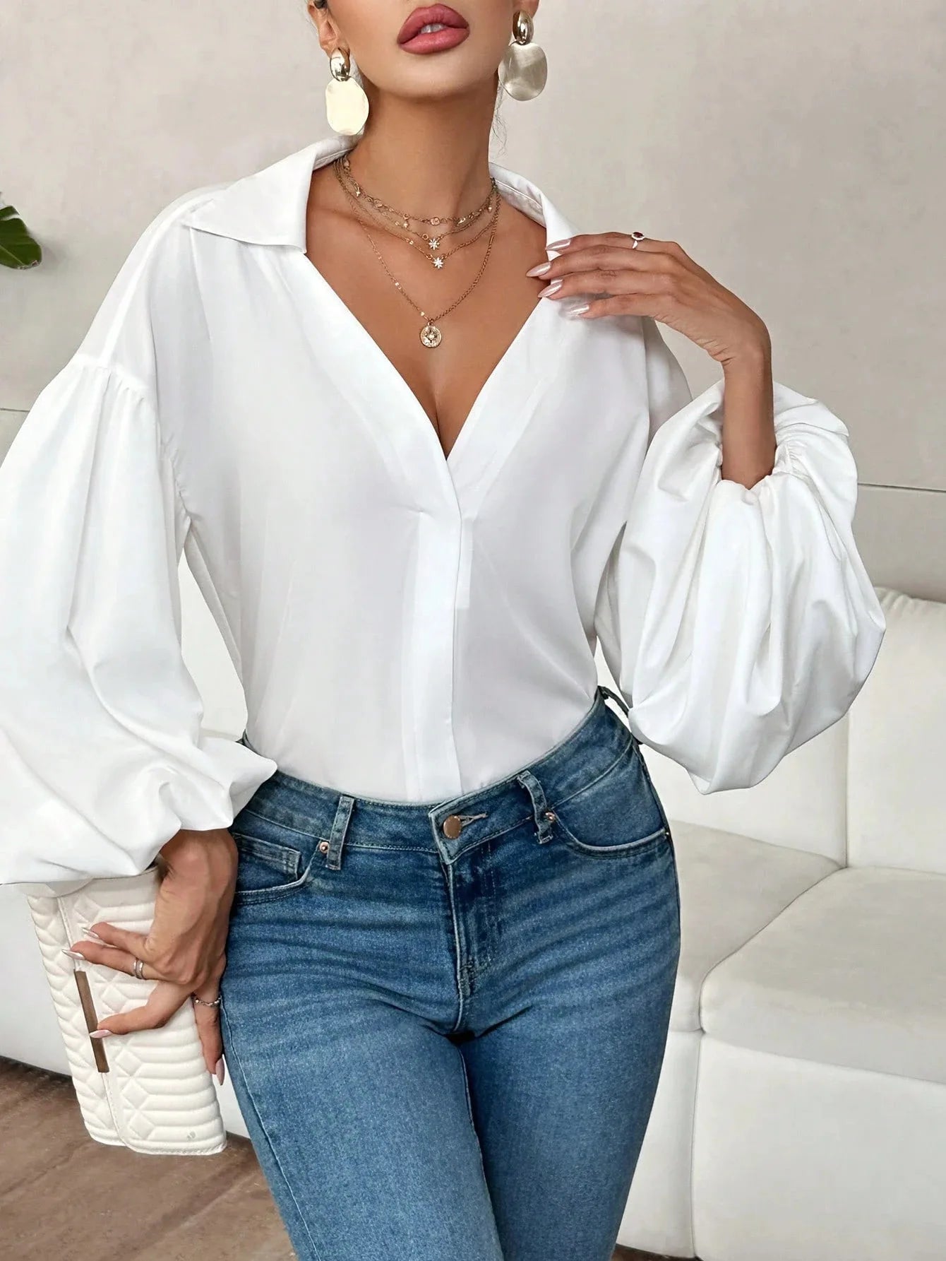 Boho Women's Blouses Spring Fall New Fashion French Polka Dot Half-neck Design Loose Puff Long-sleeve Top Casual Shirts Women Bazaare Mart