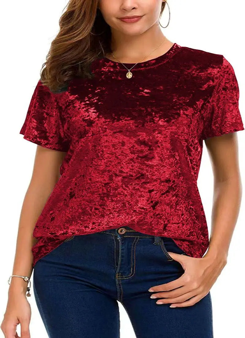Plus Size Velvet Short Sleeve Top