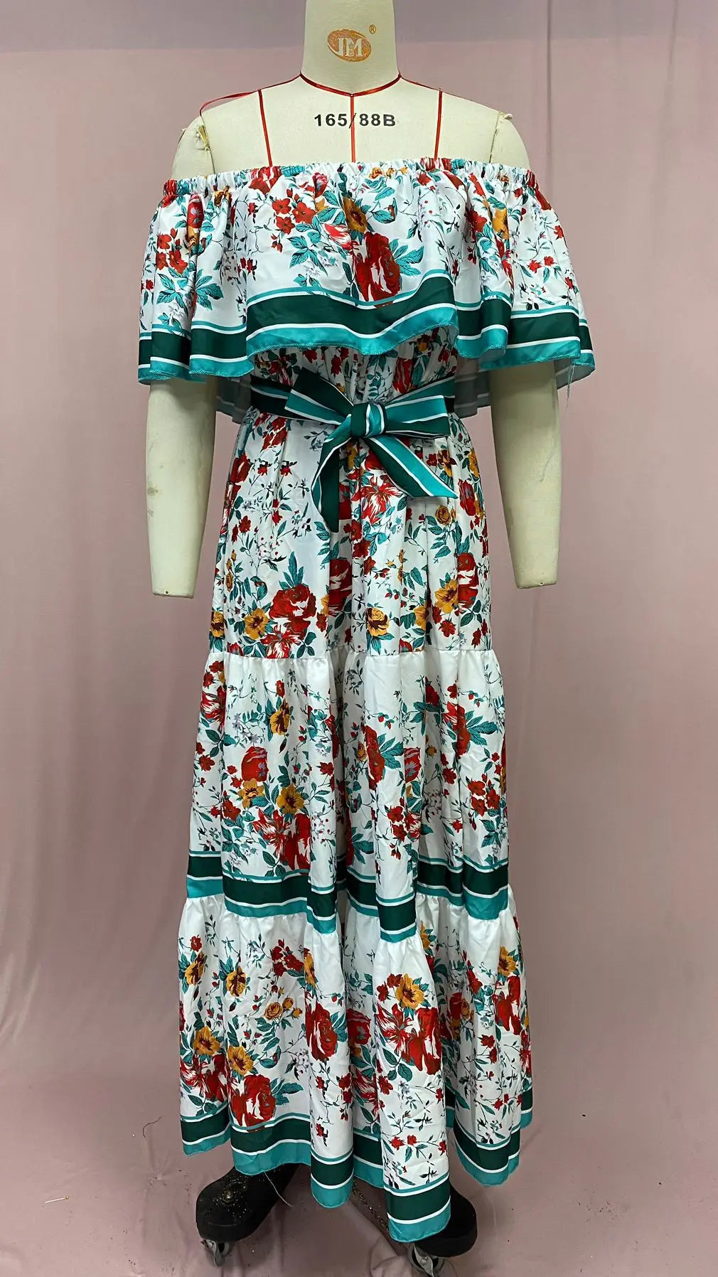 Off-shoulder Long Ruffled Peasant Dress