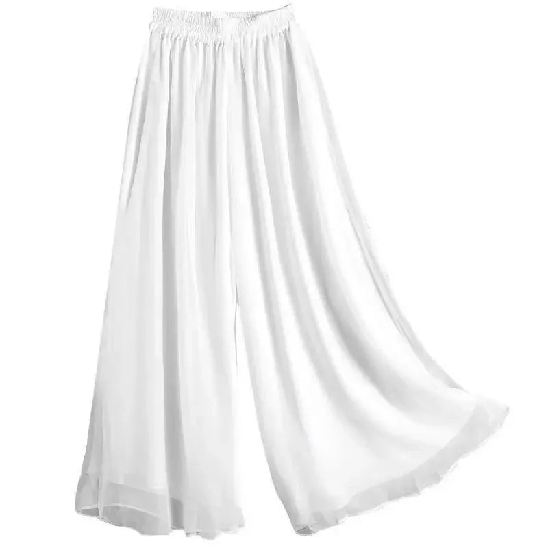 New Summer White Drape Chiffon Wide-Leg Pants Casual Chiffon Trousers Pants Women Clothing Loose High Waist Slim Skirt bd67 Bazaare Mart