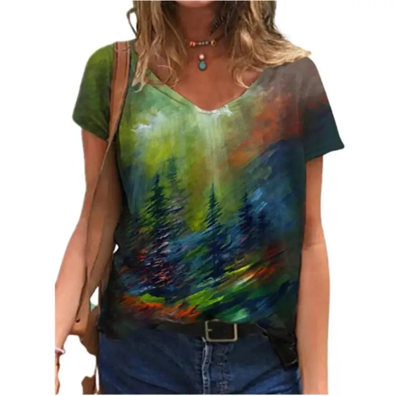 Women's Floral 3D Print V-Neck T-Shirt