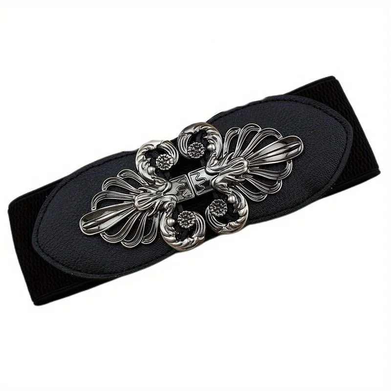 Vintage Buckle Wide Elastic Black Belt EL76 Bazaare Mart Wide Belt