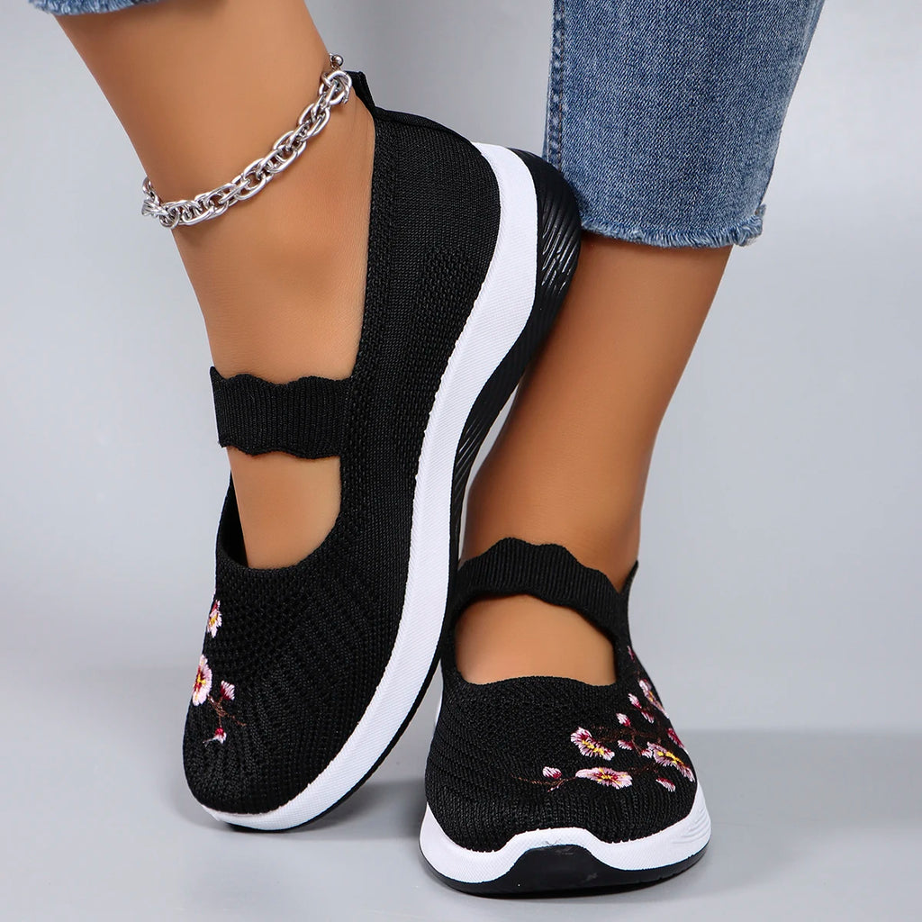 Floral Breathable Mesh Flat Shoes