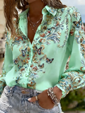 Women’s 3D Floral Print Button-Up Shirt – Long Sleeve Branch Pattern Collared Blouse AO7211 Bazaare Mart Blouses