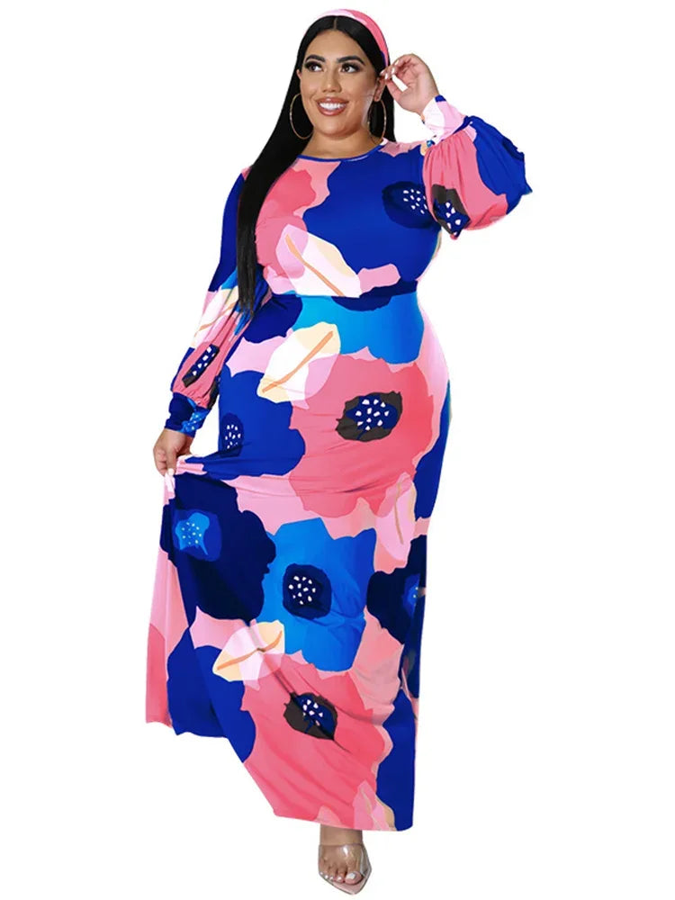 Colorful Long Sleeve Large Print Flower Maxi Dress Bazaare Mart Colorful Long Sleeve Large Print Flower Maxi Dress