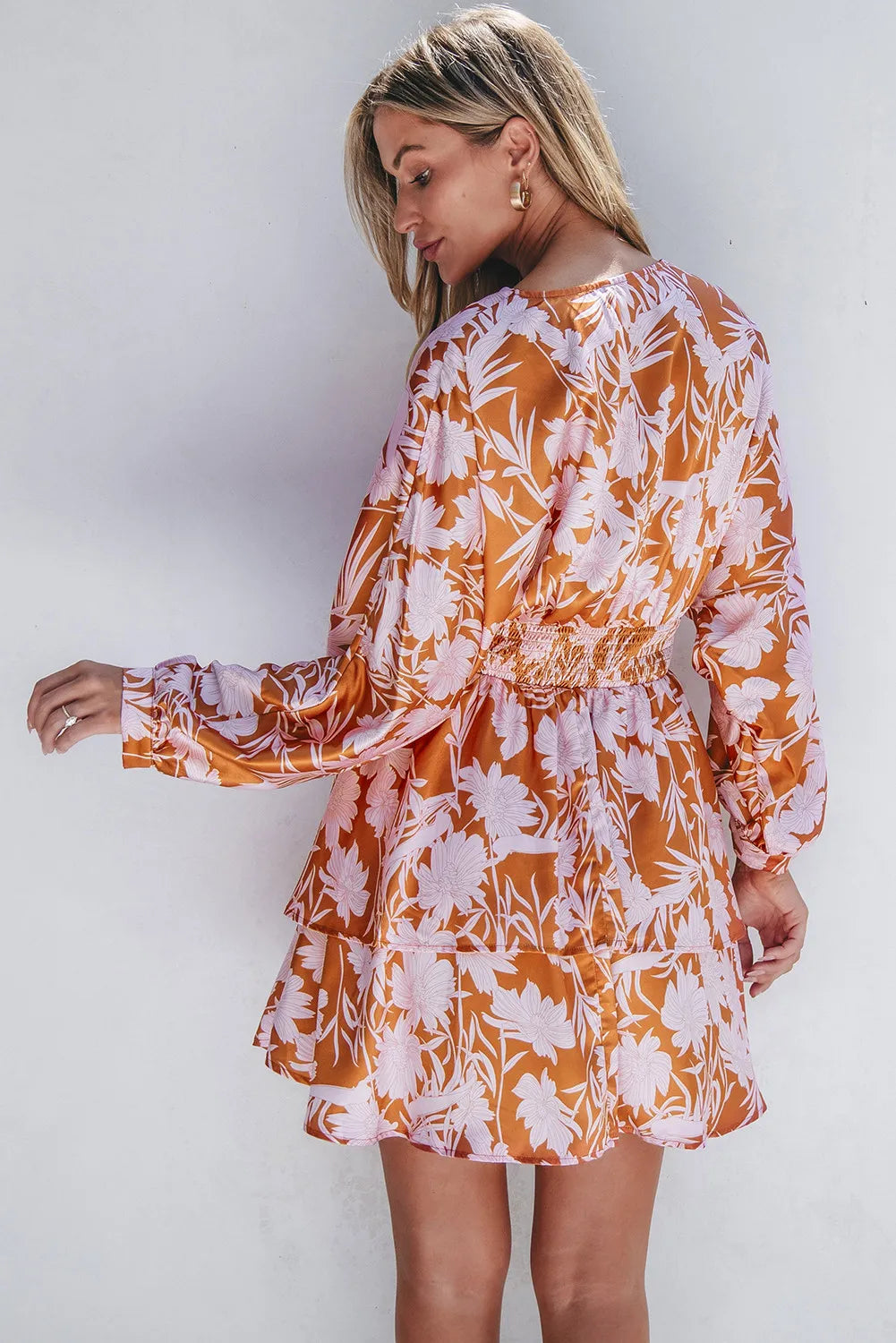 Terracotta Printed Long Sleeve Mini Dress