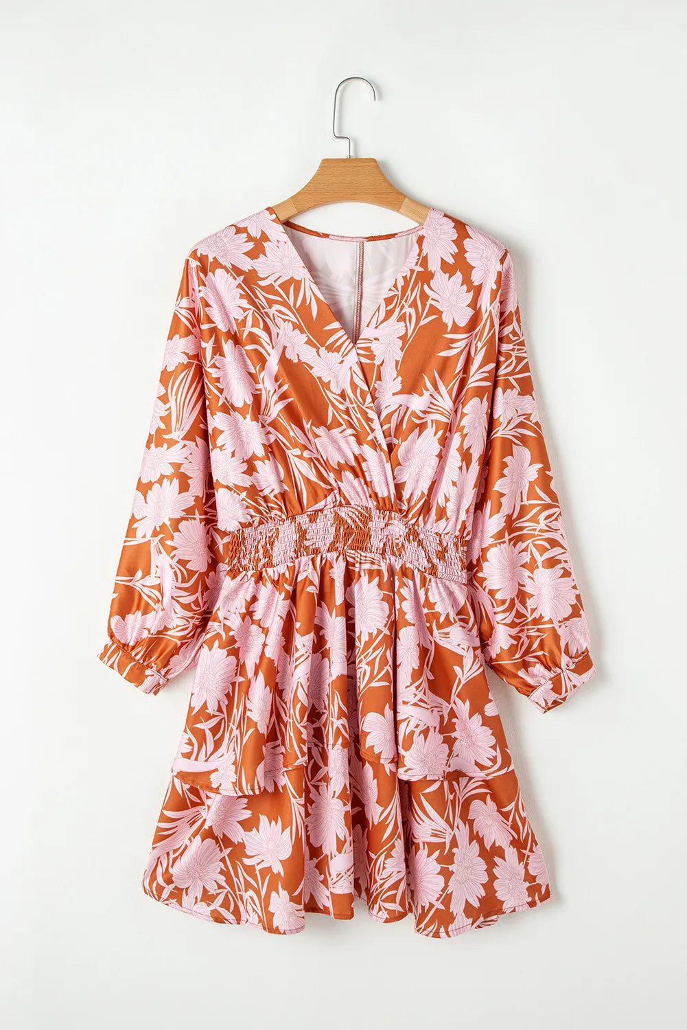 Terracotta Printed Long Sleeve Mini Dress