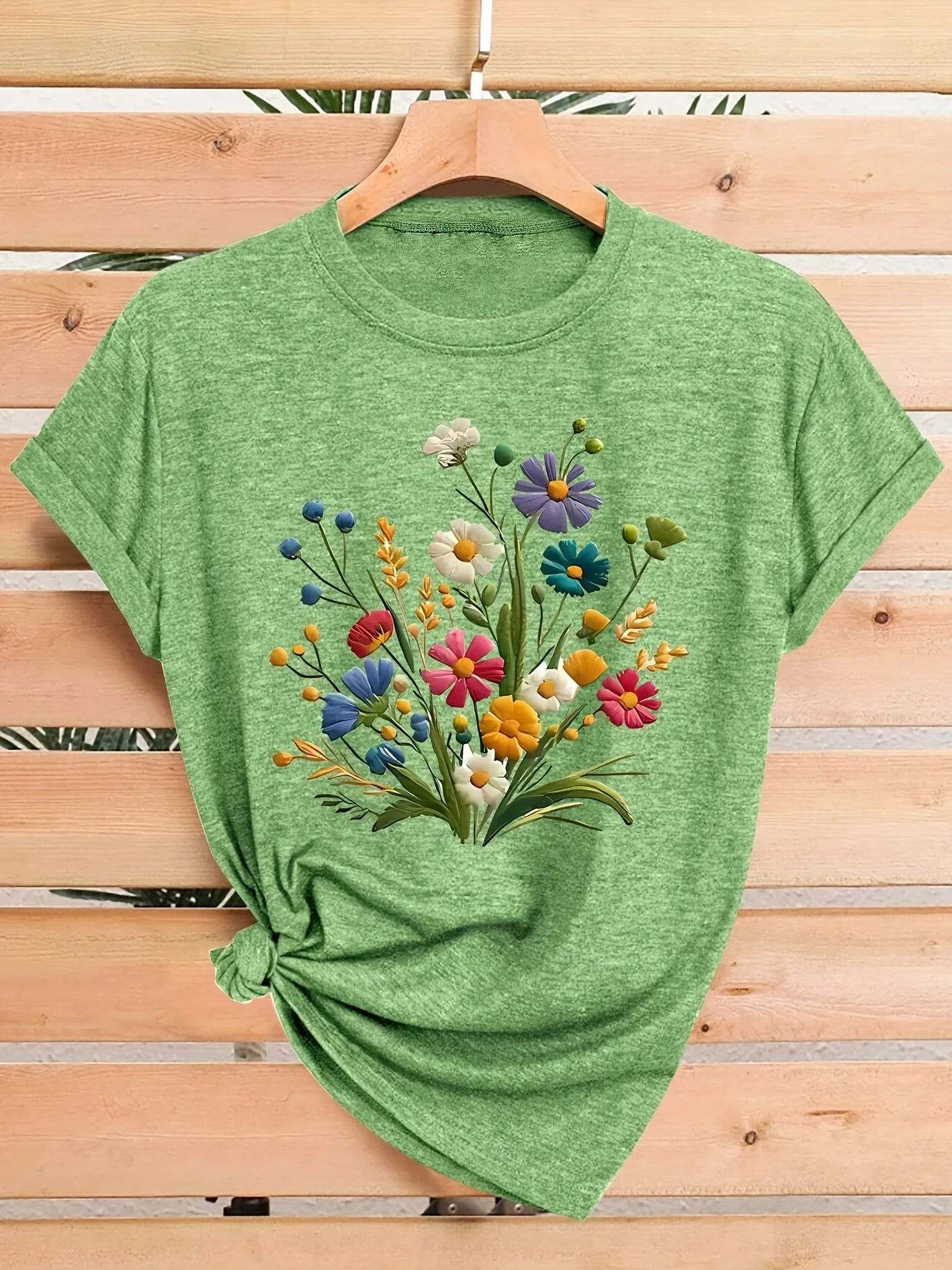 Wildflower Bouquet Women’s Graphic Tee – Colorful Floral Crew Neck Casual T-Shirt TX-WMYZ-1915 Bazaare Mart Lady's T-Shirt