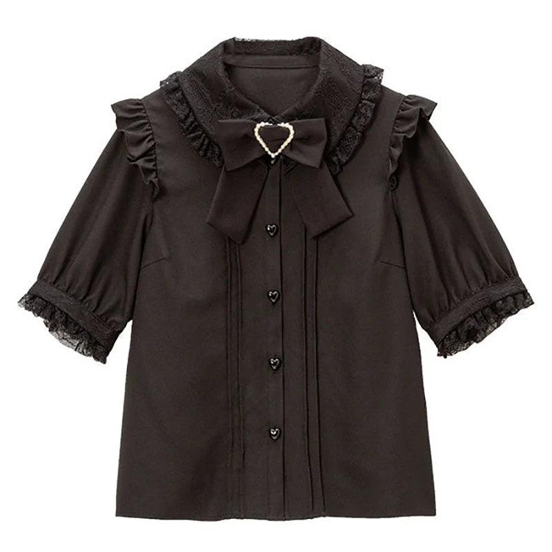 Women's Kawaii Lolita Blouse – Japanese-Inspired Peter Pan Collar Shirt with Lace & Bow Details 11 shirt Bazaare Mart Blouse