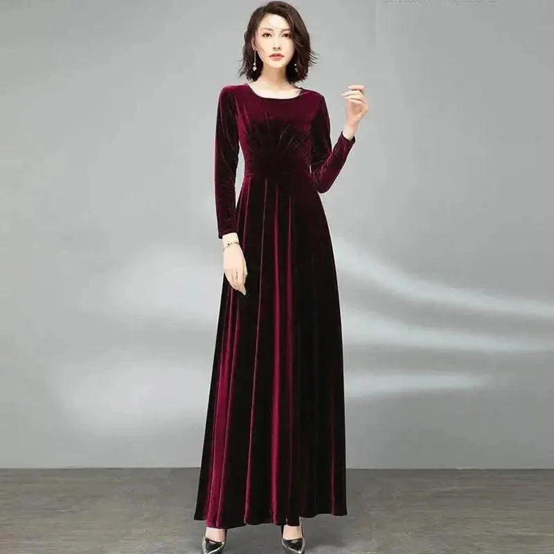 Long Sleeve Velvet Maxi Dress Wine Bazaare Mart Long Sleeve Velvet Maxi Dress
