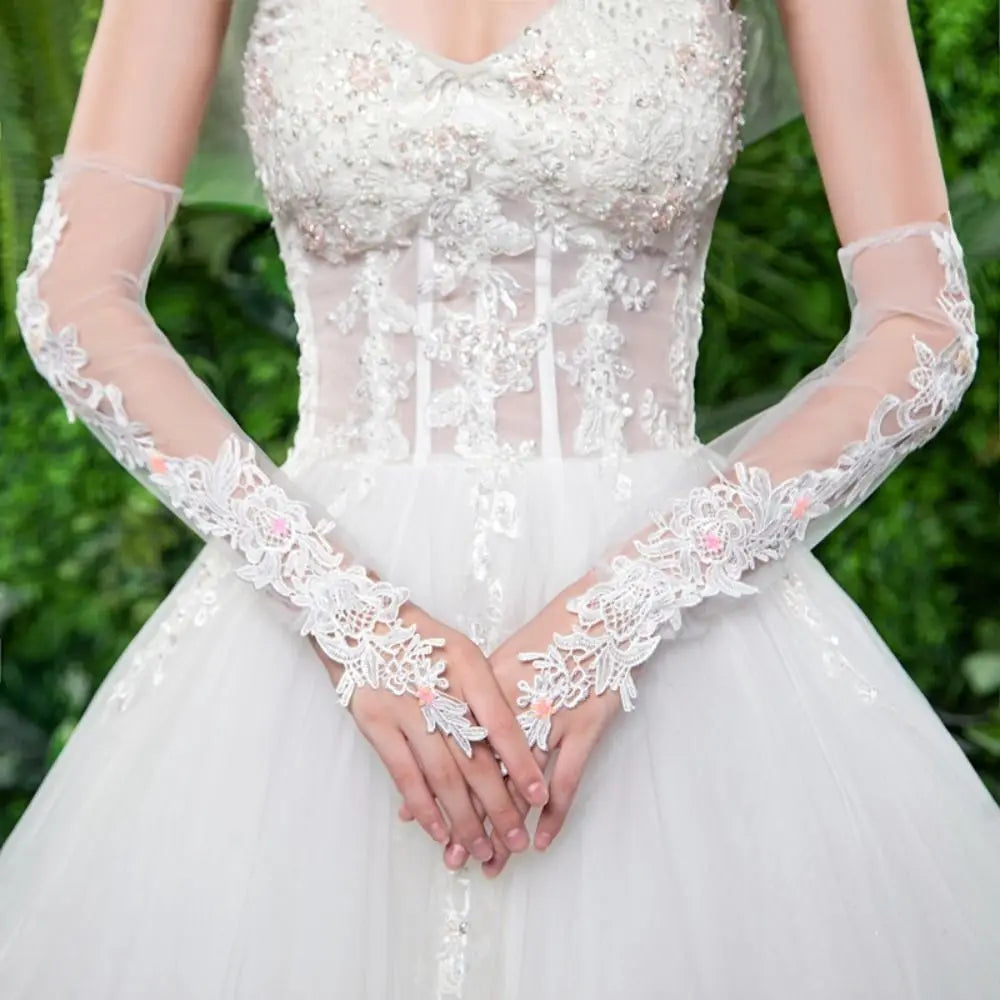 Long Formal Lace Fingerless Brides' Gloves