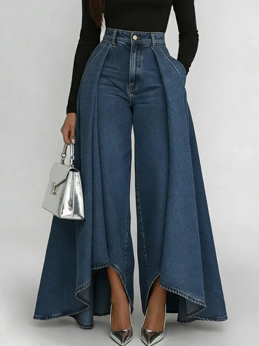 Asymmetrical Wrap Wide Leg Denim Jeans