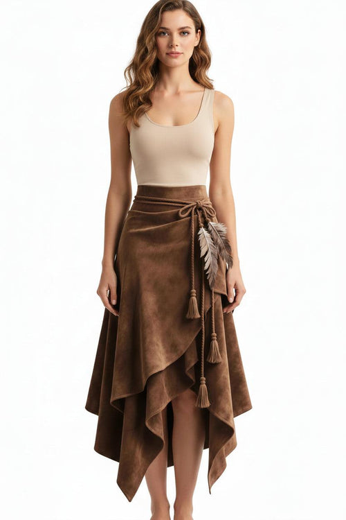 Brown Faux Suede Wrap Around Scarf Skirt Bazaare Mart Faux Suede Wrap Scarf Skirt
