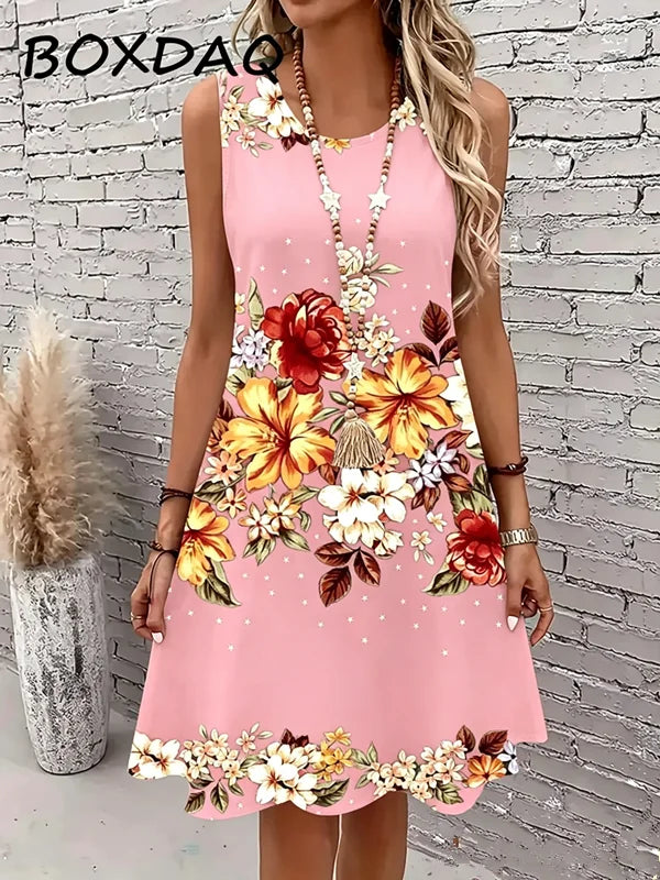 Large Size 3XL Women Tank dress Summer Loose Casual Sleeveless Floral Print Vest Dress WXLYQ-1509 China Mainland Bazaare Mart
