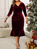 Elegant Plus Size Velvet Midi Dress