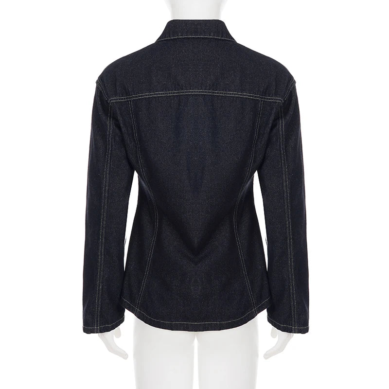 Vintage Midnight Blue Denim Button-Up Shacket