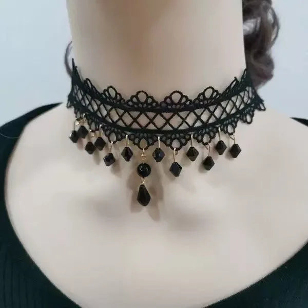 Neo-Gothic Black Lace Choker NXLS28 Bazaare Mart Black Lace Choker