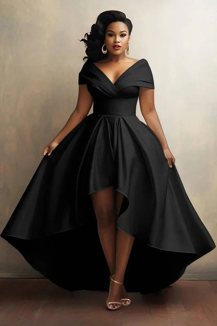 Elegant Black High Low Off Shoulder Evening Dress