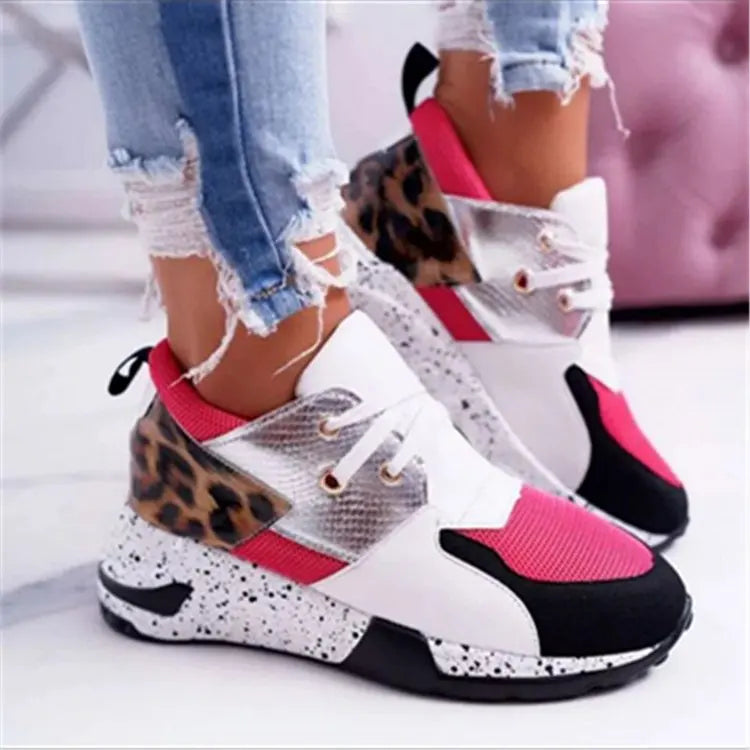 Thick-Soled Leopard Color-Block Sneakers
