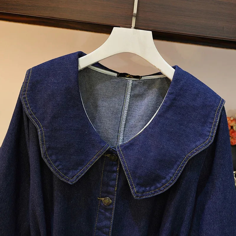 Dark Blue Denim Collared Button Up Dress Bazaare Mart Denim Dress
