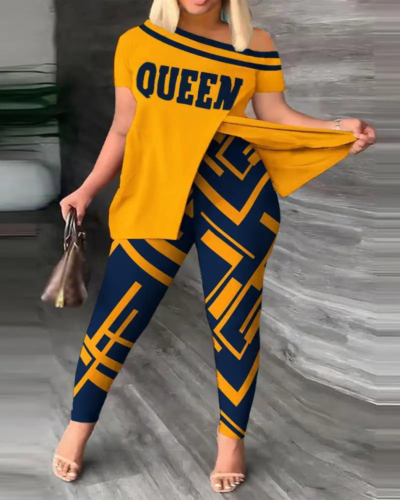 Women's Two-Piece Ruffle Sleeve Top & Pants Set