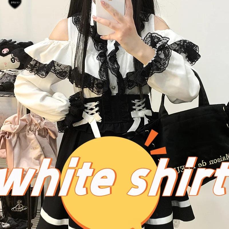 Women's Kawaii Lolita Blouse – Japanese-Inspired Peter Pan Collar Shirt with Lace & Bow Details shirt 28 Bazaare Mart Blouse
