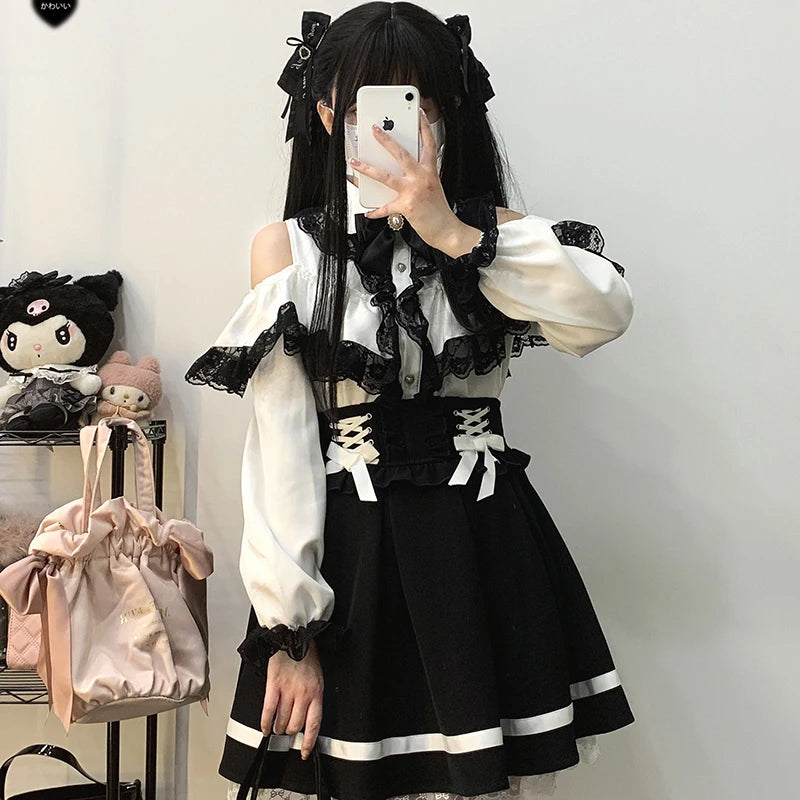 Women's Kawaii Lolita Blouse – Japanese-Inspired Peter Pan Collar Shirt with Lace & Bow Details Bazaare Mart Blouse