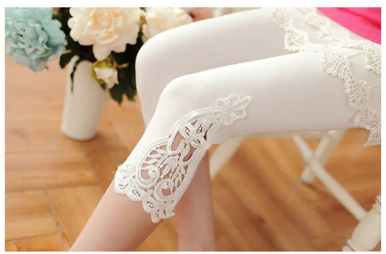Women's Lace Trim Capri Leggings – High Waist Stretch 3/4 Length Cropped Leggings Bazaare Mart Capris Leggings