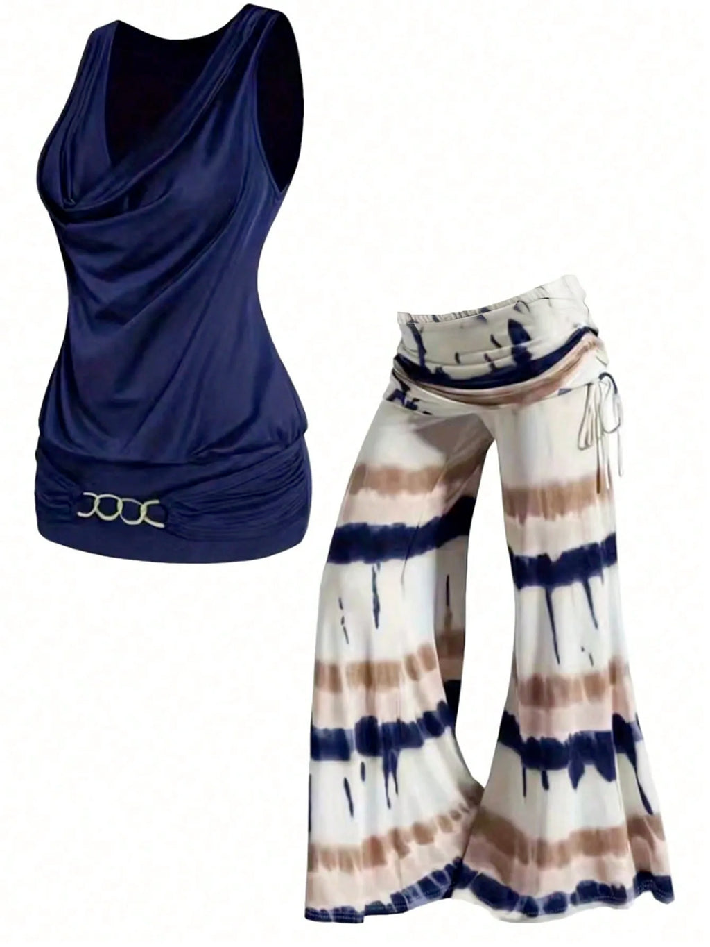 Plus Size Tie-Dye Sleeveless Top & Wide-Leg Pants 2-Piece Set – Casual Resort Outfit Bazaare Mart Sleeveless Pants Outfit