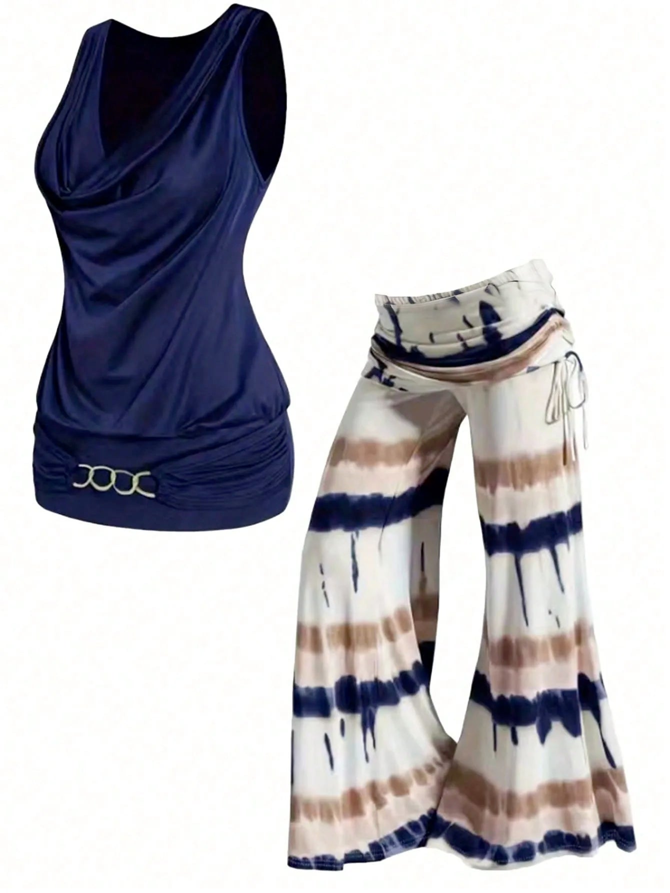 Plus Size Tie-Dye Sleeveless Top & Wide-Leg Pants 2-Piece Set – Casual Resort Outfit Bazaare Mart Sleeveless Pants Outfit