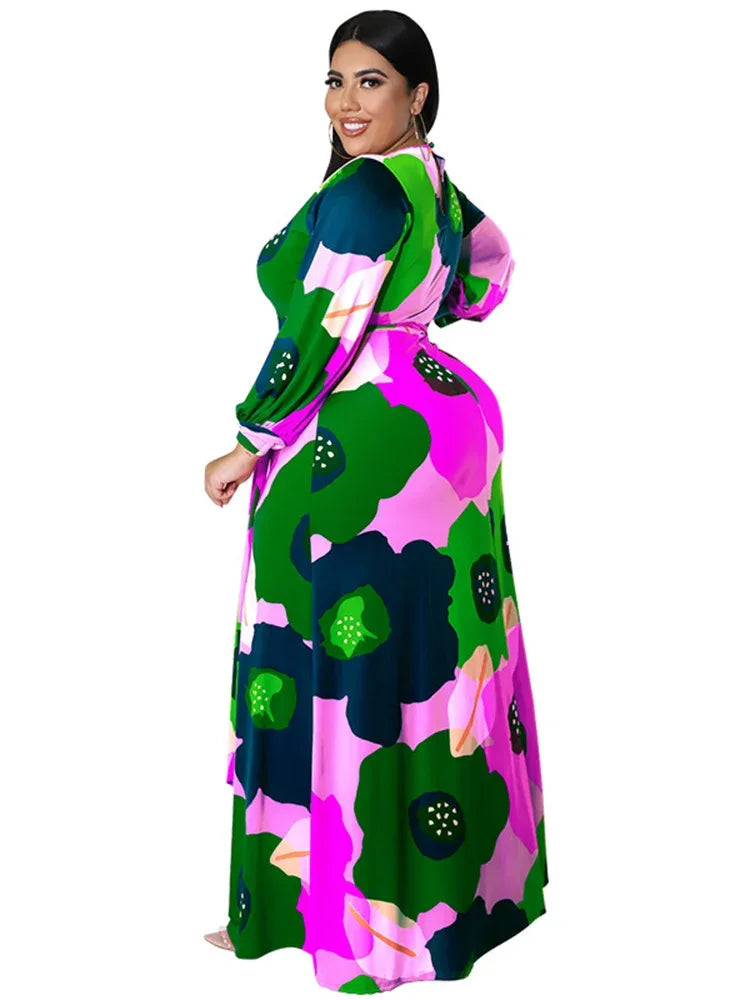 Colorful Long Sleeve Large Print Flower Maxi Dress Bazaare Mart Colorful Long Sleeve Large Print Flower Maxi Dress