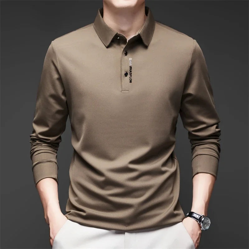 Men's Business Casual Long Sleeve Polo Shirt
