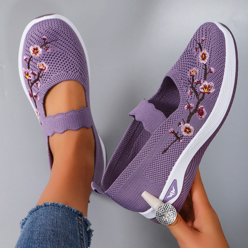 Floral Breathable Mesh Flat Shoes