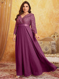 V Neck Sequined Long Sleeve Chiffon Evening Gown Pink Bazaare Mart Long Sleeve Evening Gown